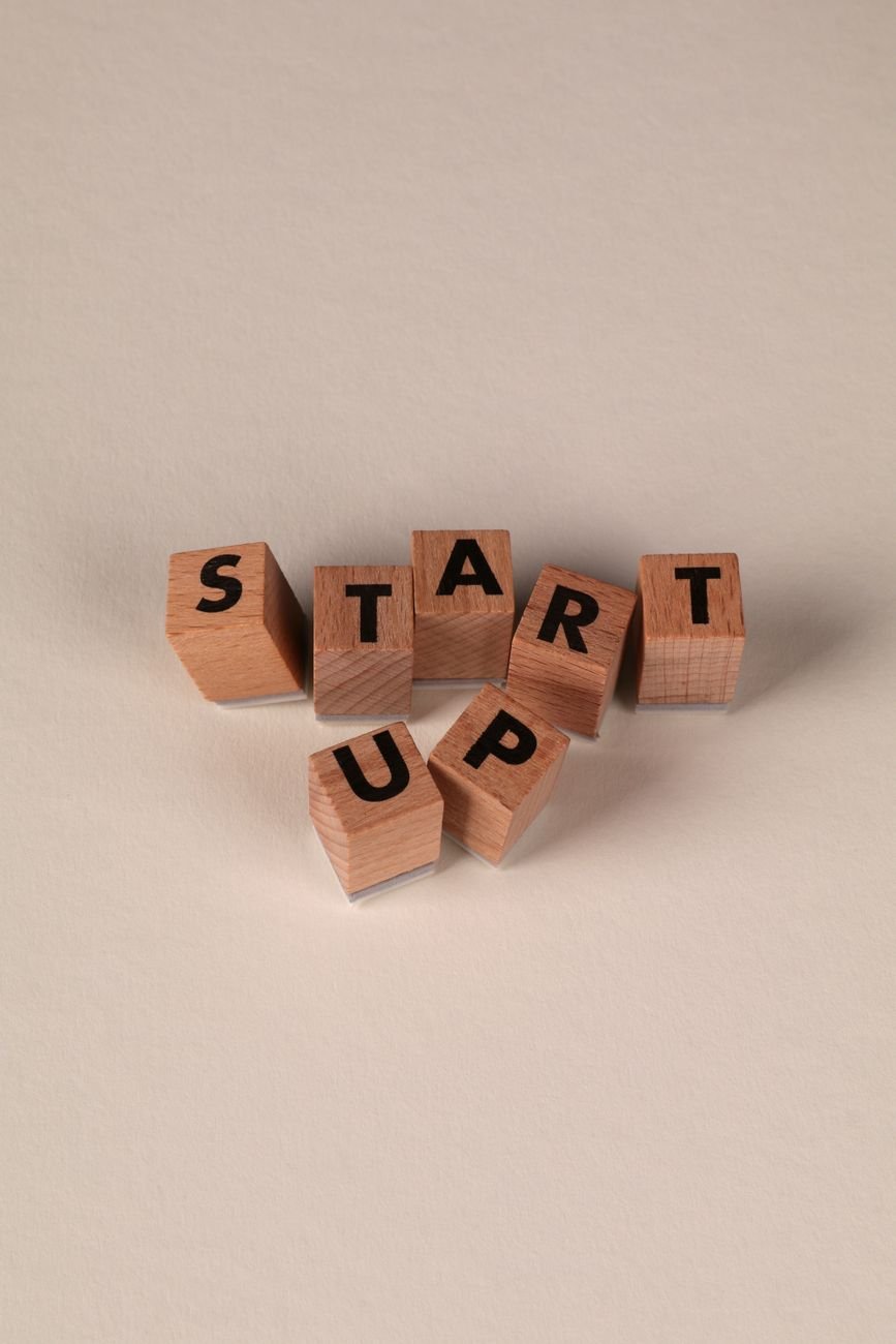 wooden blocks spelling start up concept
